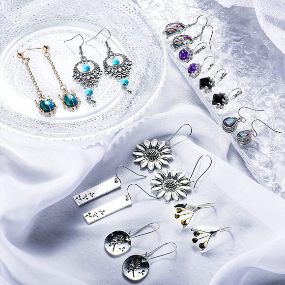 Jewelry - New 16 Pairs Crystal Drop Dangle Earrings Multi-shaped Quartz Stone Earrings